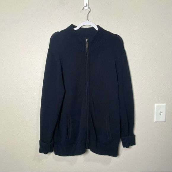 Vintage L.L Bean 100% Cotton Zip Front Navy Blue Knit Cardigan Sweater Men's Lrg - Picture 4 of 14